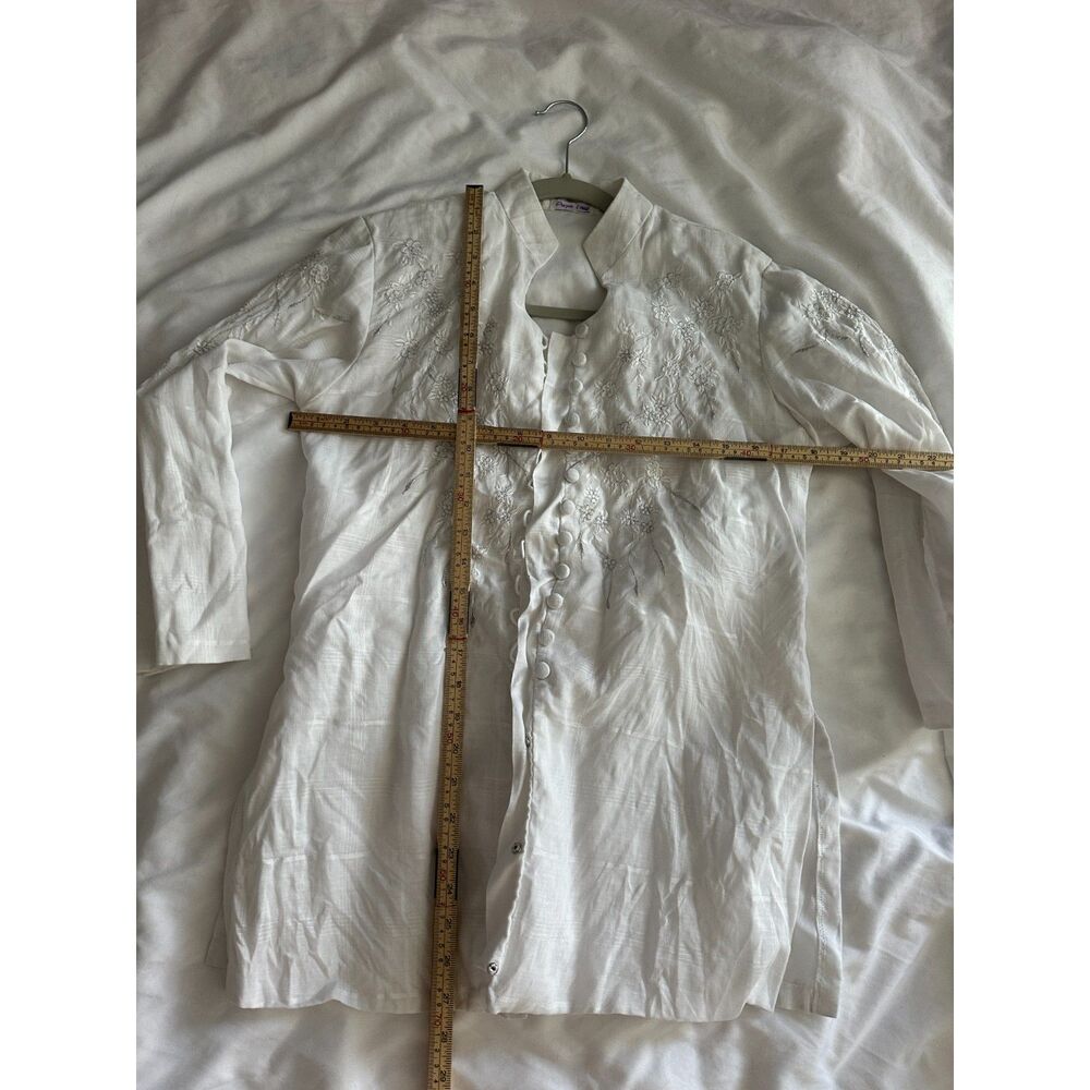 Purple Linen 100% Linen Embroidered Tunic Jacket Blouse White Size S Women’s - Picture 5 of 5